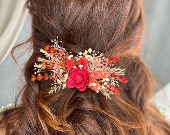 Rote Blumen Haarspange Braut Haarspange mit Rosen Herbst Hochzeit Clip Haarspange Blumenclip Magaela Getrocknete Blumen Haarspange Lavendel Clip