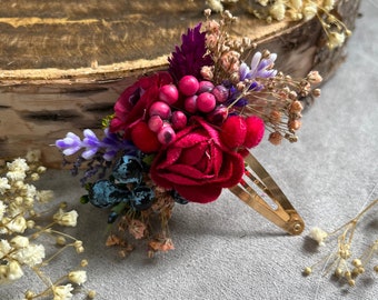 Rote Blumen Haarspange Braut Haarclip mit roten Rosen Haarschmuck Snap Clip Back to School Clip Magaela Hochzeit Kopfschmuck Blumenmädchen