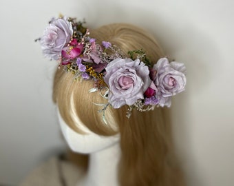 Pastel purple wedding half crown Wedding flower wreath Romantic floral bridal wreath Bride to be Magaela accessories Custom wedding crown