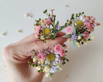 3/5/10pcs Meadow daisy floral hair pins Arreglo de flores nupciales Verano pastel rosa conjunto Magaela Flores de pelo Accesorios de boda Meadowy