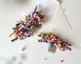 Colorful bridal comb Wild flowers Meadow flowers Summer wedding Preserved flower hair comb Bridal hair accessory Rustic wedding Flower hair