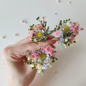 3/5/10pcs Meadow daisy floral hair pins Bridal Flower arrangement Summer pastel pink set Magaela Hair flowers Wedding accessories Meadowy