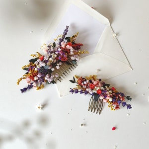 Colorful bridal comb Wild flowers Meadow flowers Summer wedding Preserved flower hair comb Bridal hair accessory Rustic wedding Flower hair zdjęcie 1