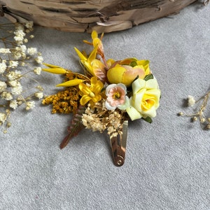 Yellow flower hair clip Bridal hairpiece Bride to be Ochre flower girl hair clips Autumn wedding hair clip Yellow rose Hair accessories