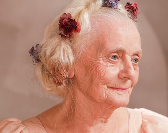 Dried Flower Hair Pins in Burgundy, Purple and Dusty Rose – Romantic Bridal Hair Accessory