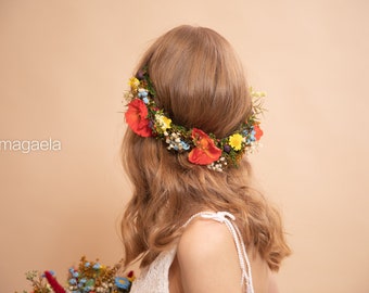 Folk wedding half wreath Bridal flower wreath Flower crown for bride Folk wedding Wedding accessories Half crown Magaela accessories