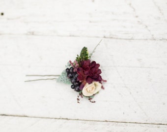 Boho hair style rustic flower pin custom made hair pin hair flowers hair flower hair clip marshal burgundy flower flowers floral headpiece