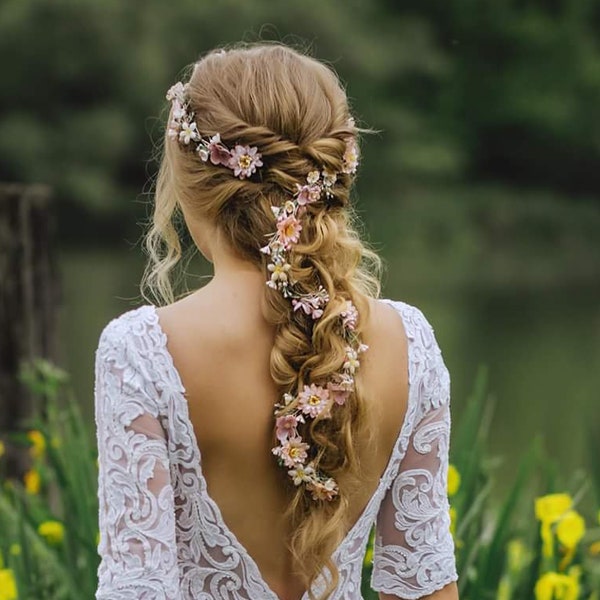 Guirlande de cheveux de fleurs personnalisables Cheveux de mariage Couronne de fleurs Couronne de fleurs Fleurs de cerisier Rose blanc Couronne de mariée Couronne de fées Magaela