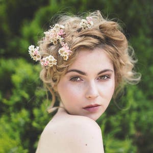 3/5/10pcs Romantic flower hairpins Hairpins from dried flowers Wedding floral accessories Blush and ivory hair pins Magaela accessories image 1