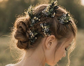 Greenery Bridal Hair Pins: Eucalyptus, Baby's Breath, Rosemary