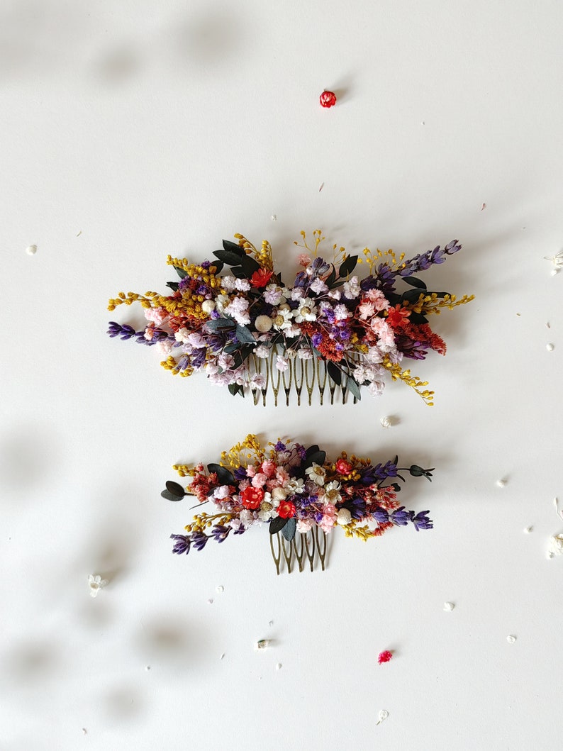 Colorful bridal comb Wild flowers Meadow flowers Summer wedding Preserved flower hair comb Bridal hair accessory Rustic wedding Flower hair image 2