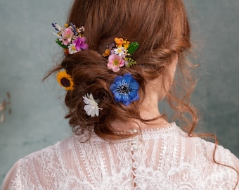 Conjunto de horquillas Flores de prado Flores silvestres Cabello nupcial Horquillas de flores Boda de verano Boda de jardín Accesorios para el cabello de flores Girasol