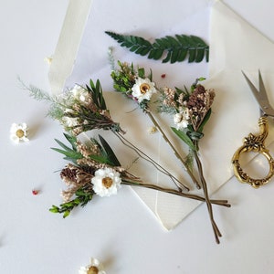 Flower haipins Woodland flower hairpins Wedding in forest Bridal hair Hair accessories Fairy design Rustic wedding Fern hairpins Magaela zdjęcie 4