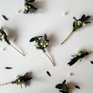 Greenery hairpins Baby's breath eucalyptus hair pins Wedding headpiece Green Bridal pins Bride to be Natural ivory hairpins Customisable image 8