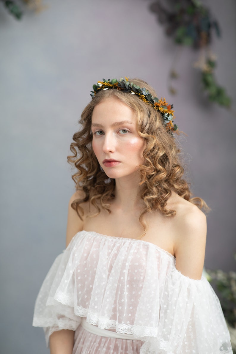 Boho wedding headpiece Bohemian flower crown Terraccota wedding Hair wreath with hair comb Summer wedding Autumn wedding Cottagecore Magaela image 4