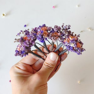 Purple flowers dried hairpins Lilac and pink baby's breath flower clips Romantic violet wedding Bridal flower hair pins Bridal hair Magaela image 7