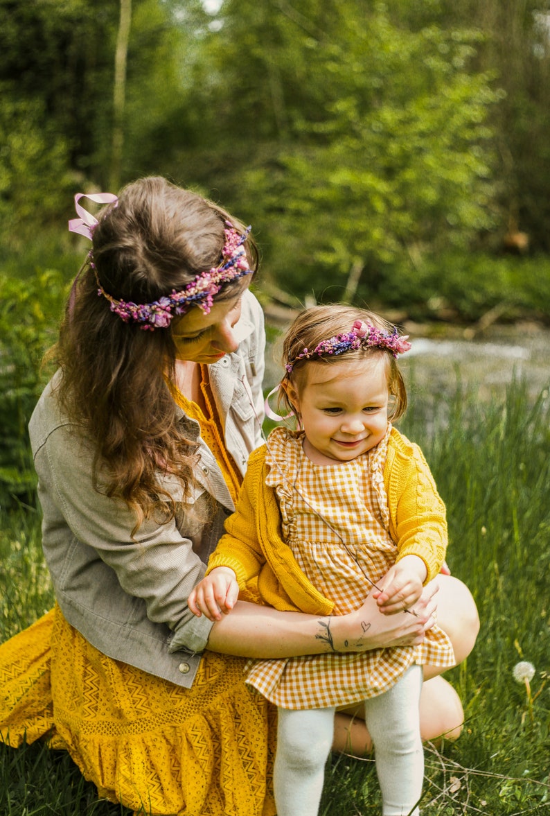 Pink and purple flower hair crowns Set of matching crowns Mummy and me Wedding accessories Children photo props flower girl headpiece image 5