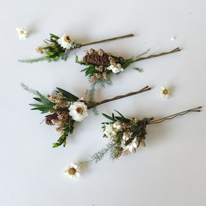 Flower haipins Woodland flower hairpins Wedding in forest Bridal hair Hair accessories Fairy design Rustic wedding Fern hairpins Magaela zdjęcie 8