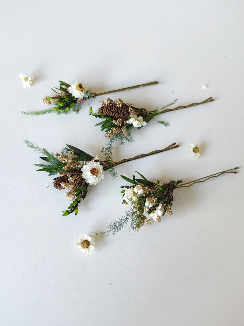 Flower haipins Woodland flower hairpins Wedding in forest Bridal hair Hair accessories Fairy design Rustic wedding Fern hairpins Magaela zdjęcie 8