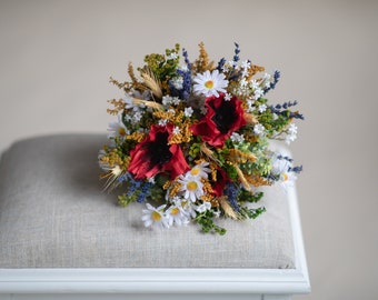 Folk Bridal Bouquet Meadow Wedding Bouquet Poppy Flowers and