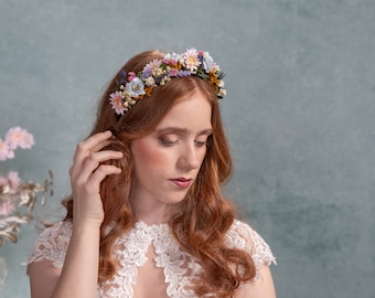 Meadowy flower headband Lavender Bridal hair crown Meadow flowers Wild flowers crown Magaela  Bridal accessories Lavender crown Bridal crown