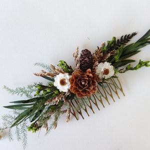 Woodland bridal hair comb Pine cones hair comb Cottagecore wedding Natural bridal comb Wedding in forest Bridal hair Flower hair comb Fern image 8