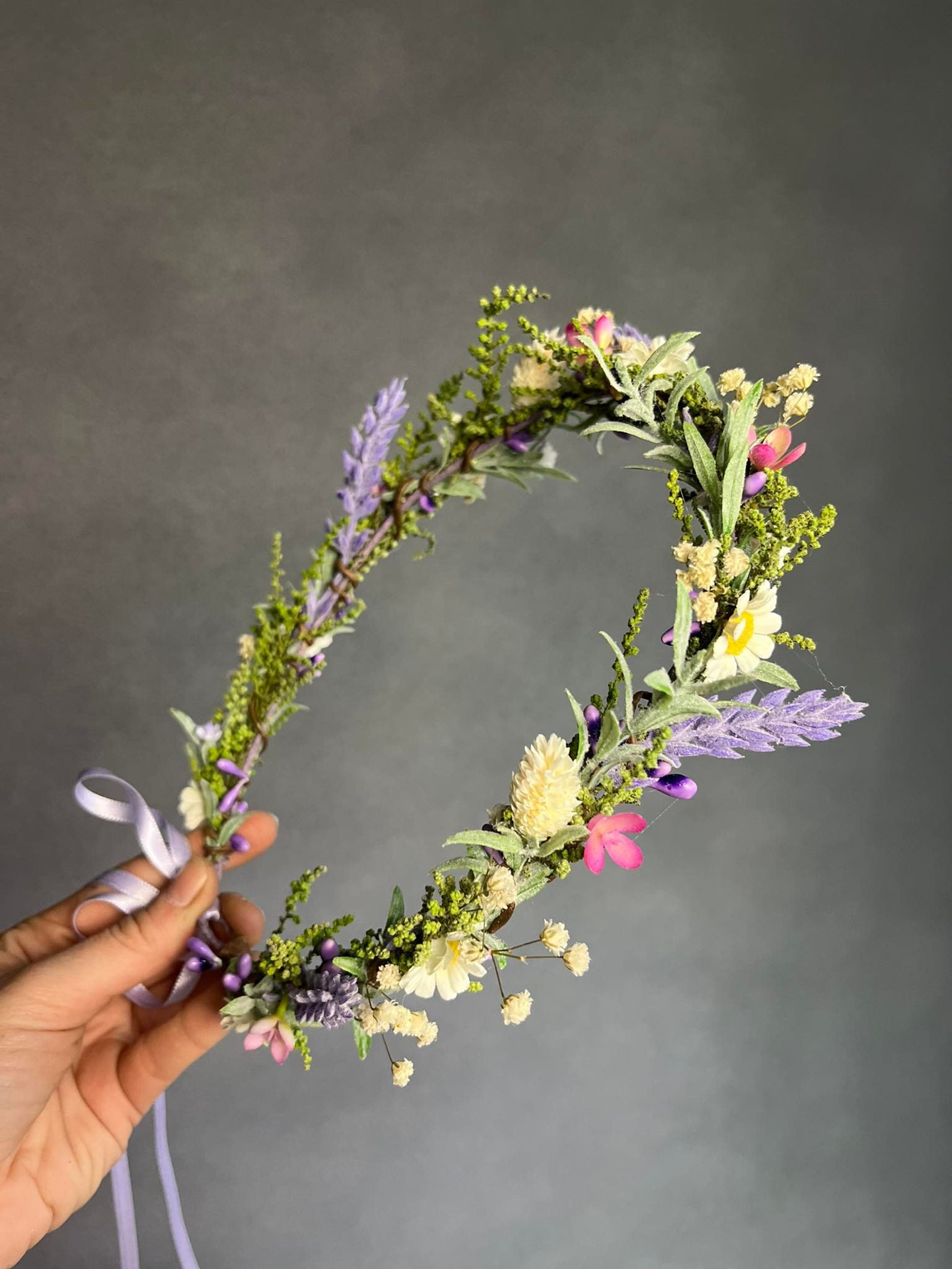 Meadow Flower Hair Crown Bridal Accessories Lavender and Daisy Etsy