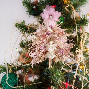 Christmas tree decor Christmas decoration Christmas fairy Fairycore Pink Christmas Vintage Christmas Christmas gift Tree decoration Magaela image 10