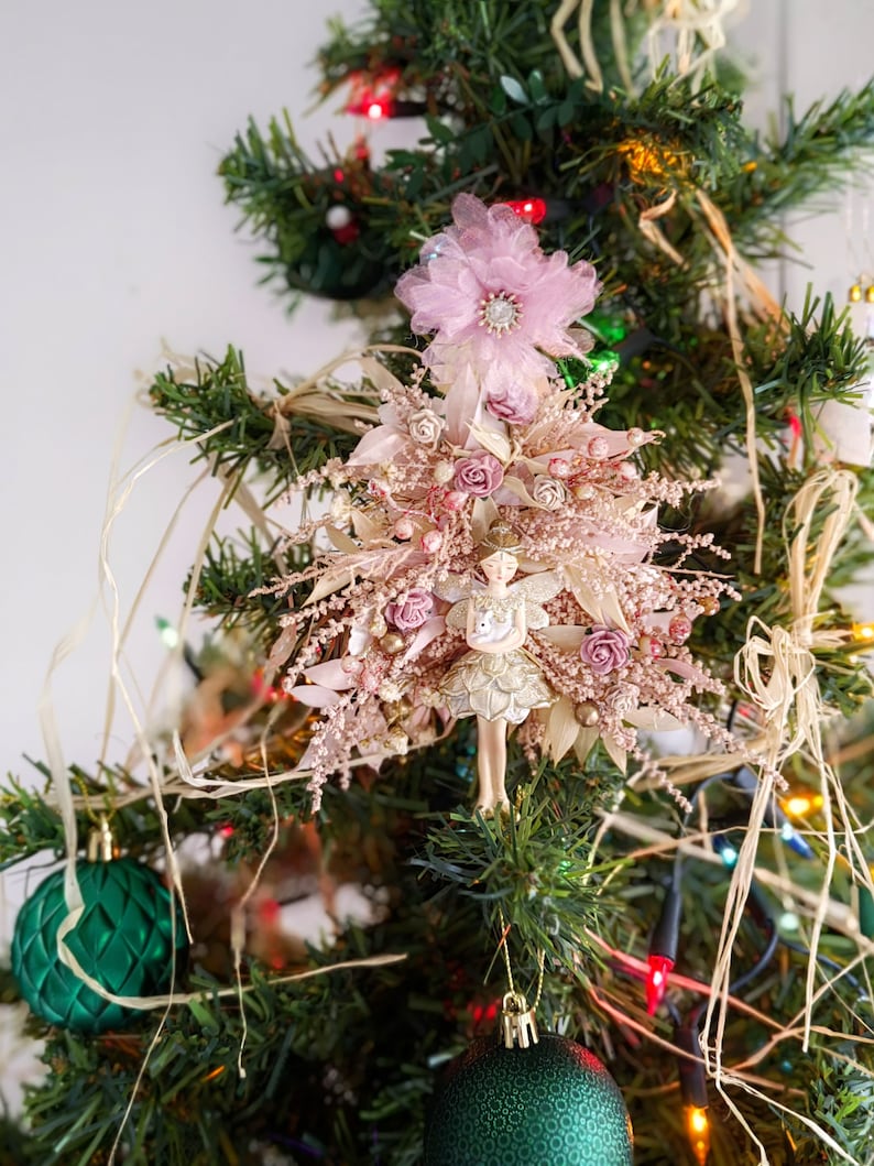 Christmas tree decor Christmas decoration Christmas fairy Fairycore Pink Christmas Vintage Christmas Christmas gift Tree decoration Magaela image 10