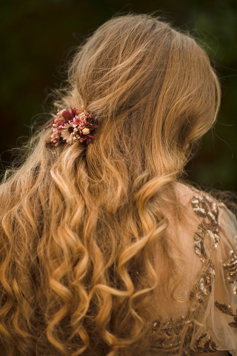 Autumn flower hair clip Burgundy Wedding hair clip Red wine Bridal hair clip Hair accessories for bride Autumn wedding hair piece Magaela image 7