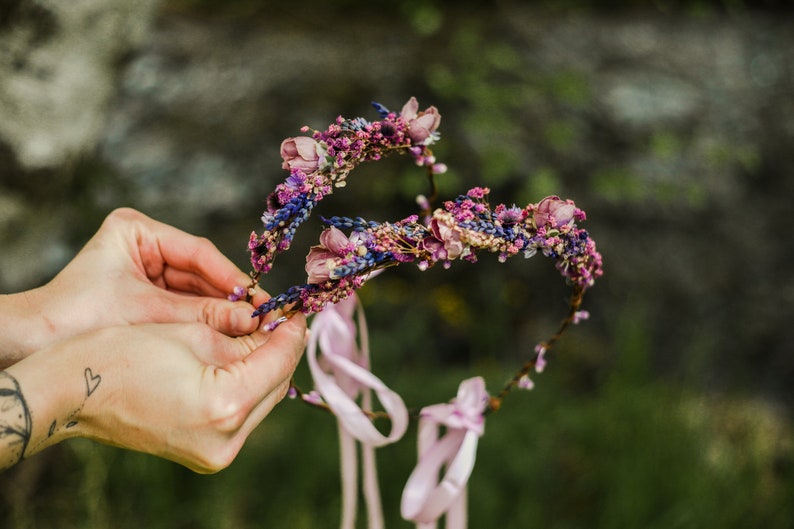 Pink and purple flower hair crowns Set of matching crowns Mummy and me Wedding accessories Children photo props flower girl headpiece image 4