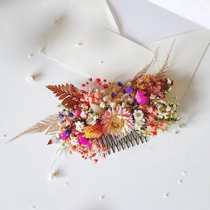 Summer wedding hair comb Preserved dried flower headpiece Cottage core Colourful design Meadow flowers Wild flowers hair comb Rustic wedding