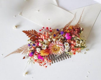 Summer wedding hair comb Preserved dried flower headpiece Cottage core Colourful design Meadow flowers Wild flowers hair comb Rustic wedding