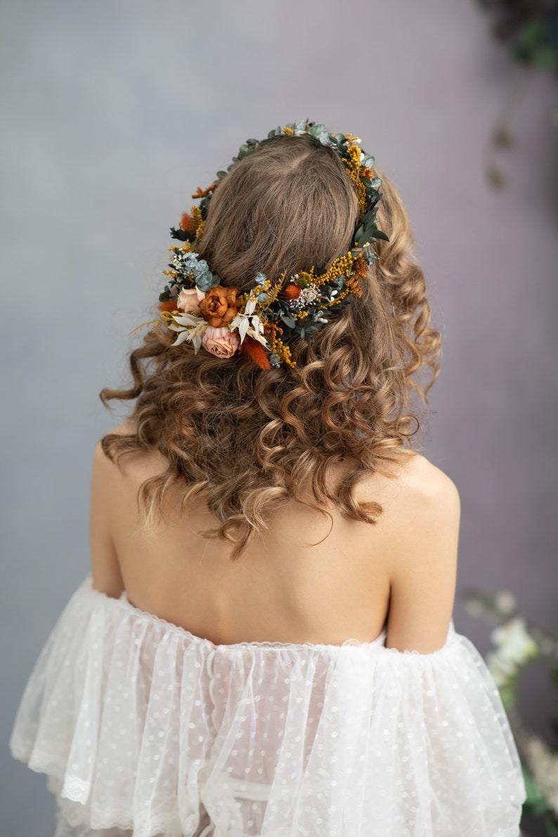 Boho wedding headpiece Bohemian flower crown Terraccota wedding Hair wreath with hair comb Summer wedding Autumn wedding Cottagecore Magaela image 2