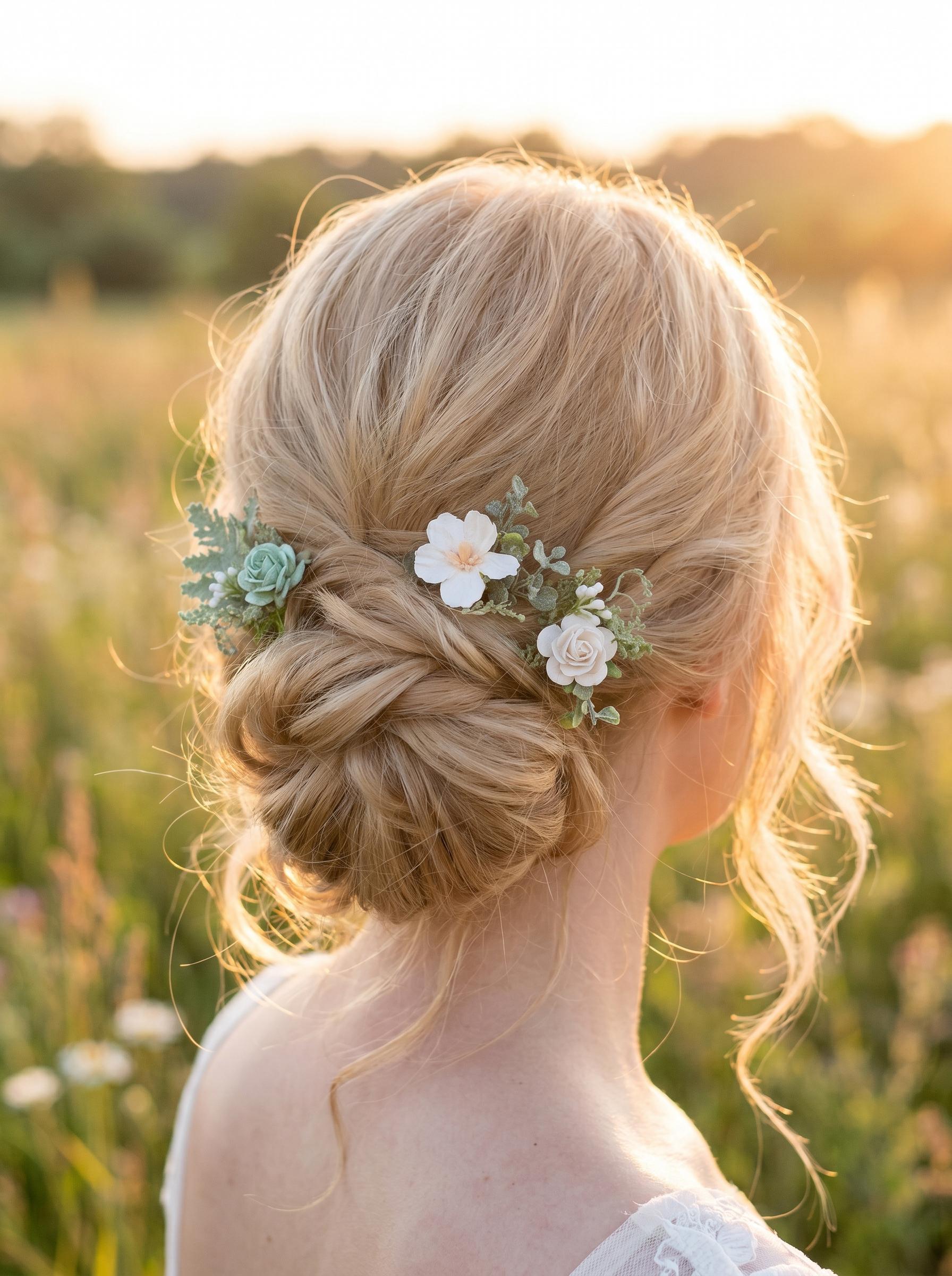 ヘアアクセサリー ariss Sage Green Floral Hair Pins: Bridal White Rose Hair Accessories - Etsy