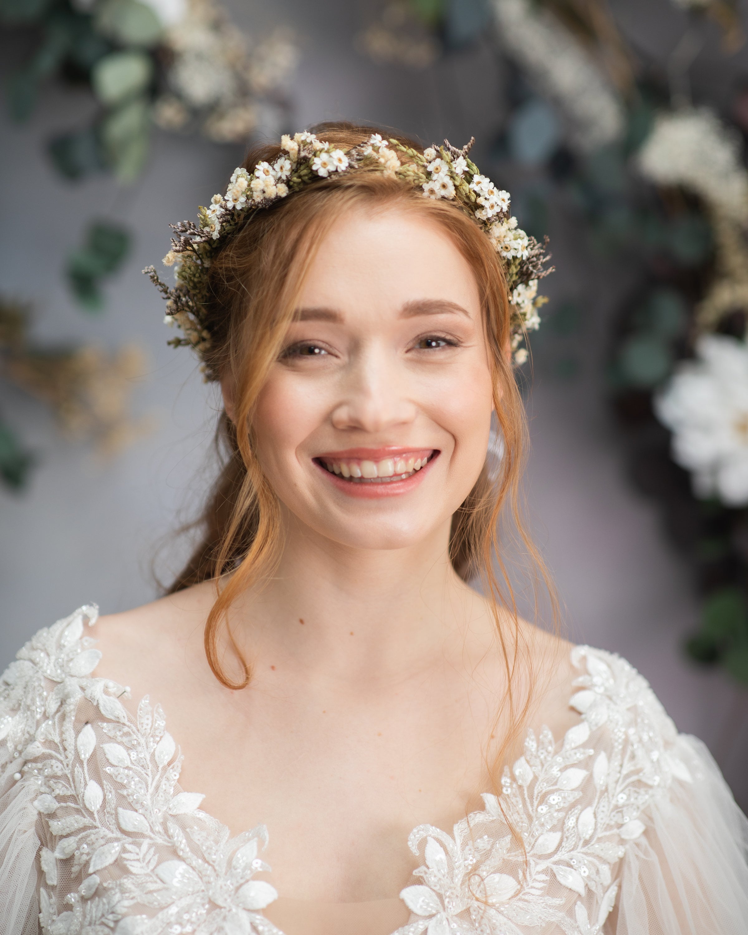 Bridal Floral Crown Boho Flower Crown With Veil: Pastel Wildflower Bridal  main image 4