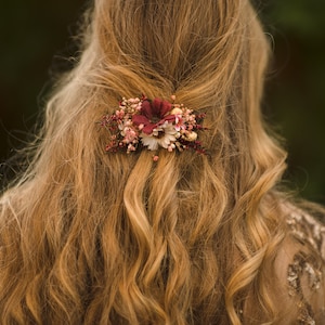 Autumn flower hair clip Burgundy Wedding hair clip Red wine Bridal hair clip Hair accessories for bride Autumn wedding hair piece Magaela image 6