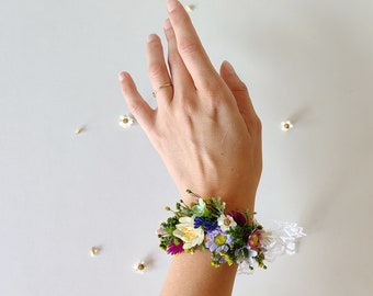 Bracelet corsage fleurs sauvages ruban de poignet de mariage