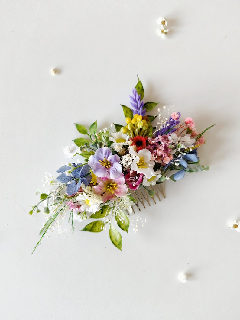 Wildflower hair comb Romantic bridal hair comb Boho wedding accessories Summer wedding Garden wedding Bridal hair comb Meadow flowers Summer image 4