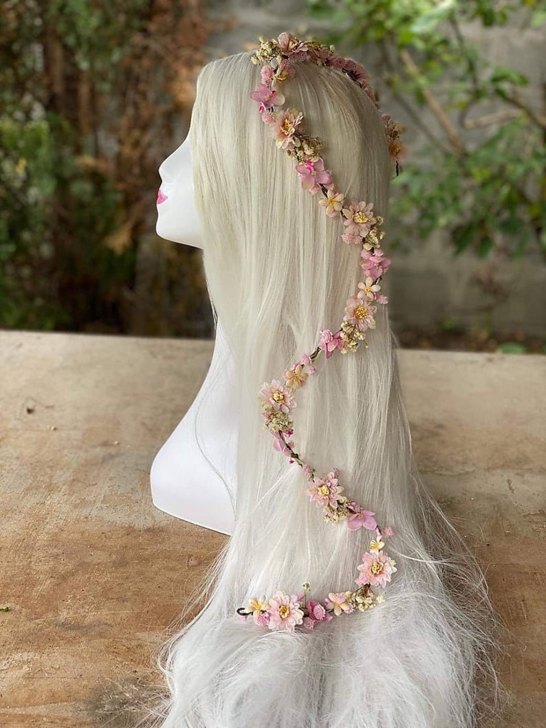 Customisable Flower Hair Garland Wedding Hair Flowers Head Wreath Flower Crown Cherry Blossoms Pink White Bridal Wreath Fairy Wreath Magaela image 4
