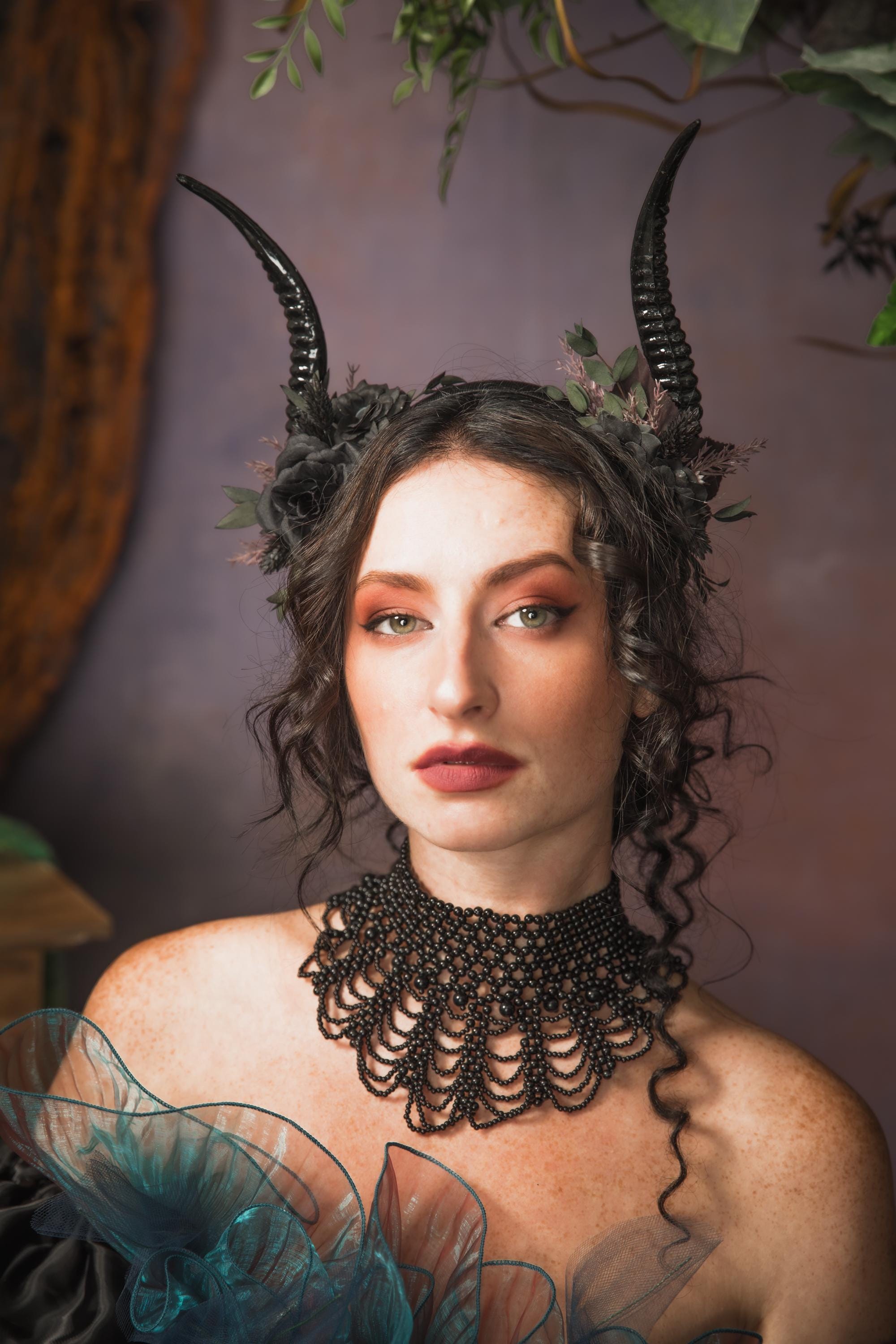 Beautiful handmade Crown with horns MOSTORY Handmade Antler Flower Headband Gold Fairy Floral  main image 4
