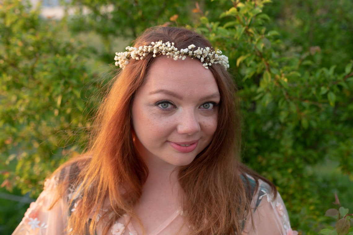 Baby's Breath Flower Crown Natural Bridal Hair Wreath Etsy UK