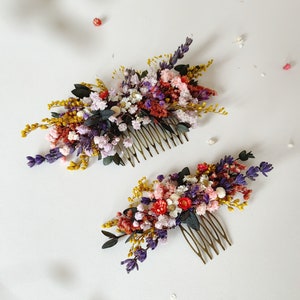 Colorful bridal comb Wild flowers Meadow flowers Summer wedding Preserved flower hair comb Bridal hair accessory Rustic wedding Flower hair zdjęcie 3