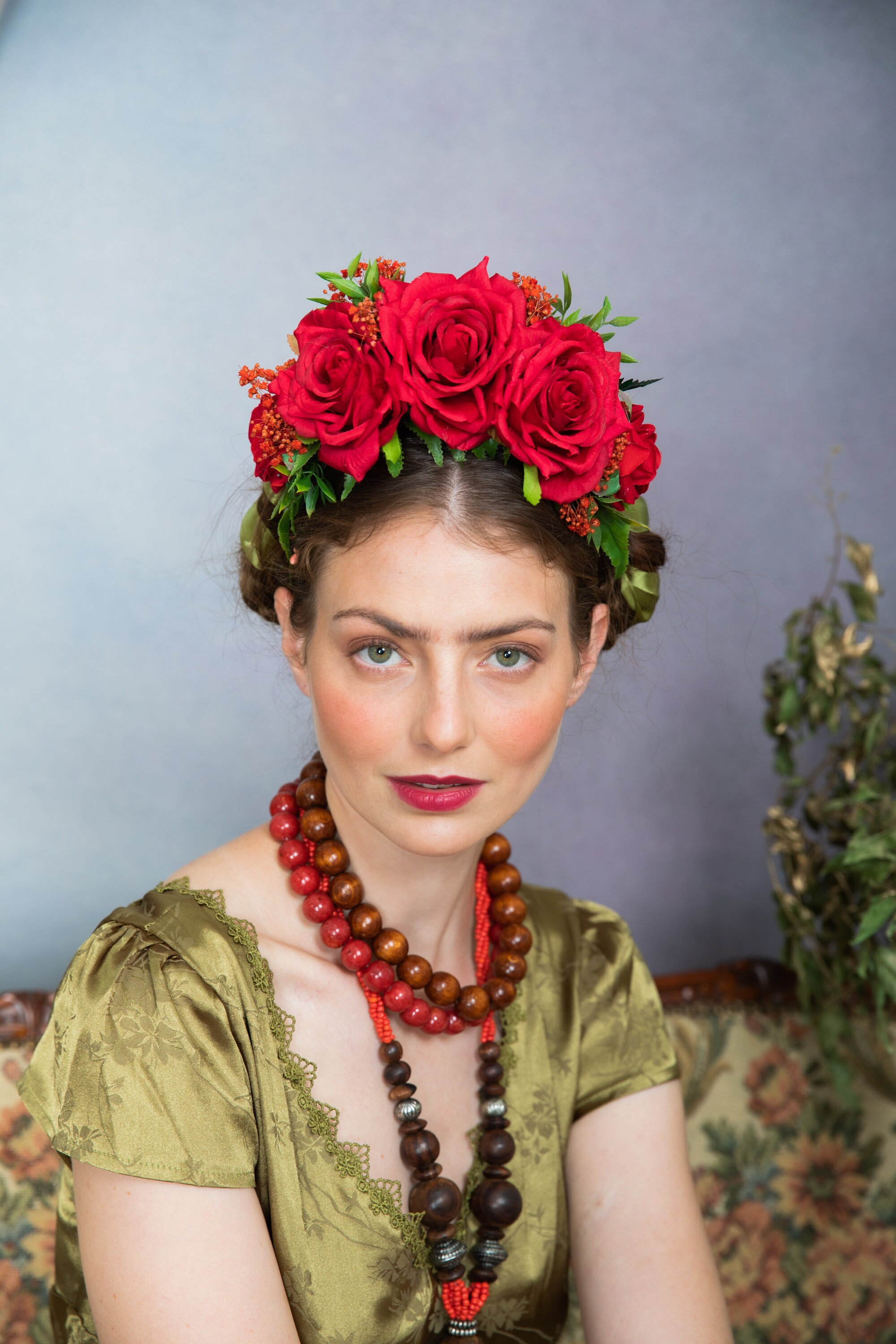 Red Frida Flower Headband: Flamenco Bridal Hair Crown - Etsy