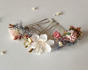 Blush flower hairpins Pink cream blue flowers Hair accessory Hairpins Flower hairpins Bridal hair Set of hair pins Flower hair Magaela