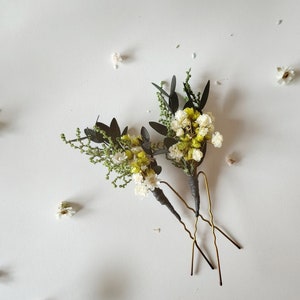 Meadow flower hairpins Greenery hairpins Preserved flower hairpins Bridal hair Cottagecore Hair accessory Natural design Meadowy design image 2