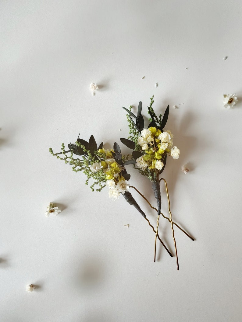 Meadow flower hairpins Greenery hairpins Preserved flower hairpins Bridal hair Cottagecore Hair accessory Natural design Meadowy design image 2