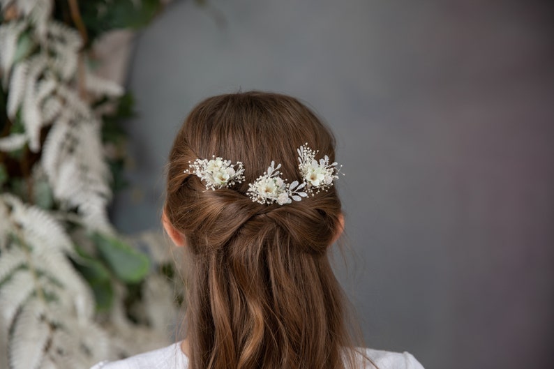 Set of 3 hairpins First holy communion hairpins Flower jewellery Wedding hair accessories Flower girl headpiece Magaela Bridal hair pins image 4