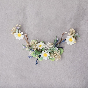 Daisy flower hair vine Lavender flower hair arrangement Bridal meadow headpiece Daisy hair flowers Magaela Wedding jewelry Wildflowers image 5