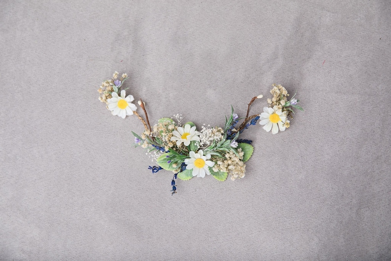 Daisy flower hair vine Lavender flower hair arrangement Bridal meadow headpiece Daisy hair flowers Magaela Wedding jewelry Wildflowers image 5